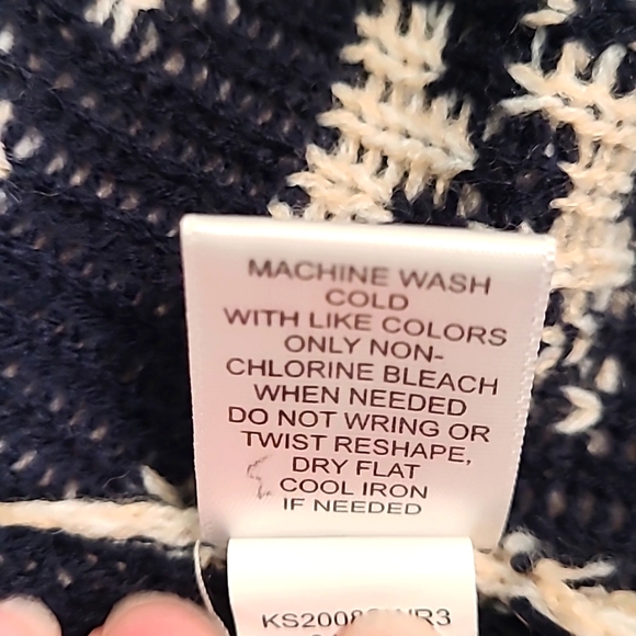 Kate & Sam Long Chunky Blue & Cream Aztec Western Boho Cardigan Sweater Sz Small - Picture 9 of 9